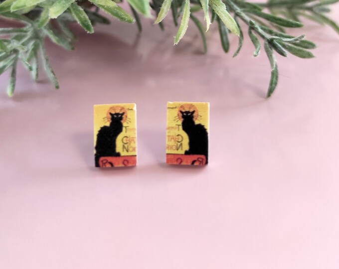Le Chat Noir Earrings, Black Cat Earrings, French Art Earrings, Art Earrings, Stud Earrings, Jewelry, Gift For Her, Famous Poster Studs