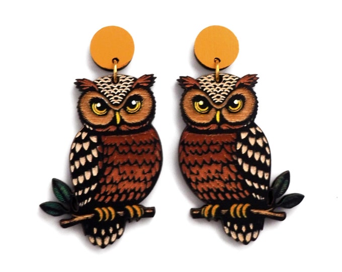 Owl Wooden Earrings | Woodland Bird Jewelry | Forest & Night Owl Drop Earrings | Nature-Inspired Handmade Earrings