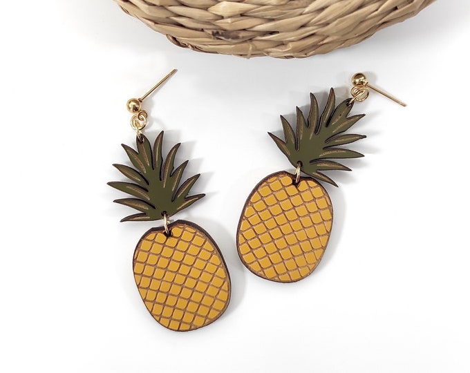 Pineapple Earrings, Drop Earrings, Fruit Earrings, Summer Earrings, Tropical Earrings, YW10