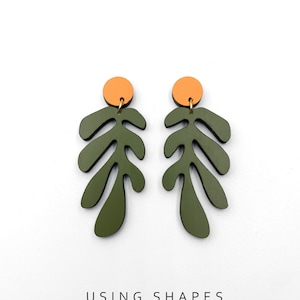 Henri Matisse Inspired Wooden Drop Earrings, Green and Orange Earrings, Art Inspired Jewelry, Eco friendly GR04