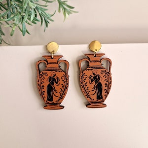 Greek Amphora Earrings, Dangle Earrings, Wooden Earrings, Gift for Her