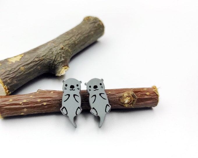 Otter Stud Earrings, Small Post Earrings, Otter Accessories, Cute Animal, Animal Gift Idea, Eco friendly