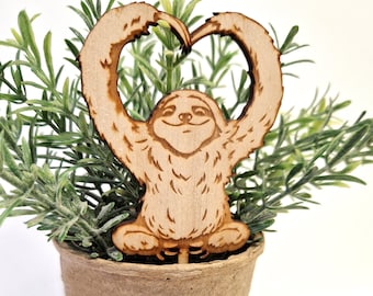 Sloth Plant Stake, Garden Stakes, Garden Decor, Plant Accessories, Wooden Plant Stake, Plant Decor