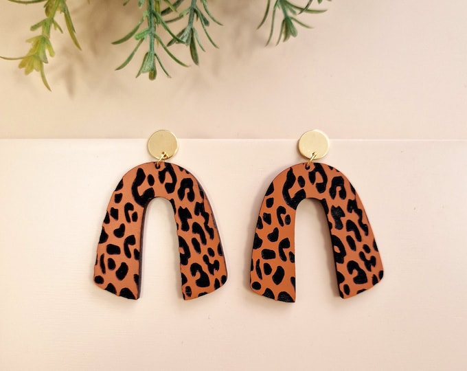 Leopard Drop Earrings, Leopard Pattern Earrings, Wild Animal Jewelry,Leopard Fur Earrings, Statement Earrings, Eco friendly