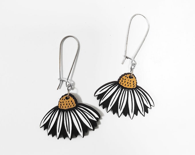 Flower Drop Earrings, Daisy Flowers Earrings, Flowers Jewelry, Wooden Jewelry, Handmade Earrings, Nature Jewelry, Dungle Earrings,WH03