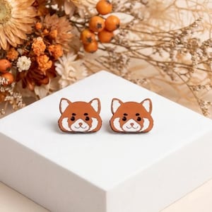 Red Panda Stud Earrings Wooden Jewelry
