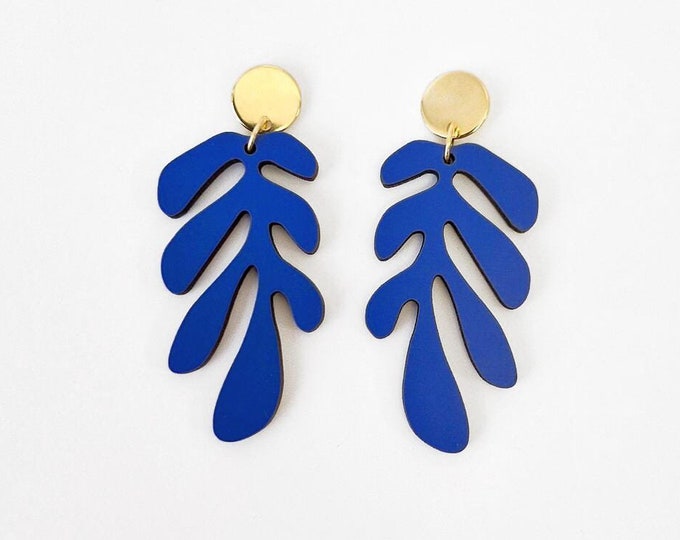 Henri Matisse Inspired Wooden Drop Earrings, Blue Earrings, Art Inspired Jewelry, Eco friendly