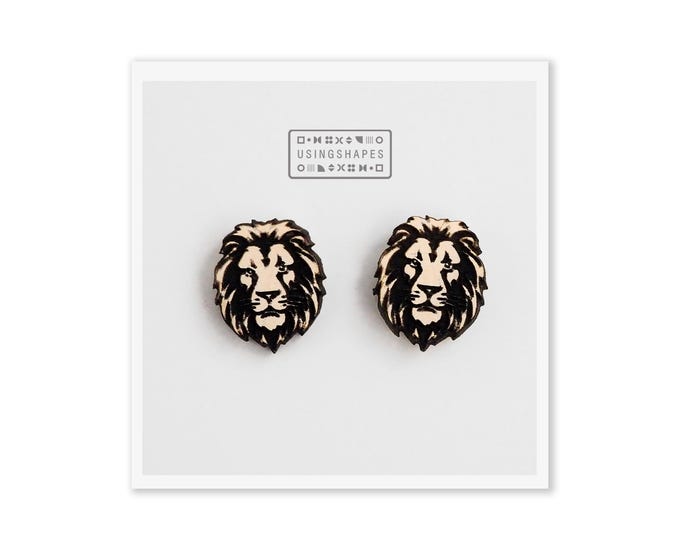 Lion Face Stud Earrings, Wild Animal Earrings, Handmade Jewellery, Zodiac Stud Earrings