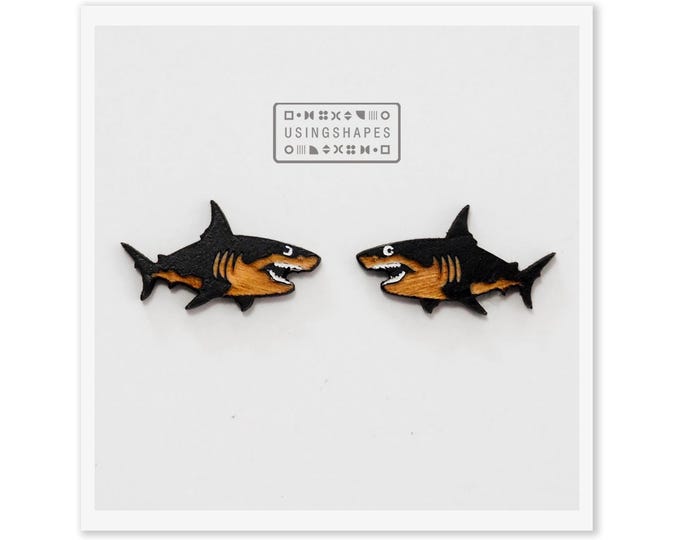 Shark Stud Earrings, Stud Earrings, Sea Animal Stud Earrings, Fish Stud Earrings, Post Earrings, Handmade Earrings