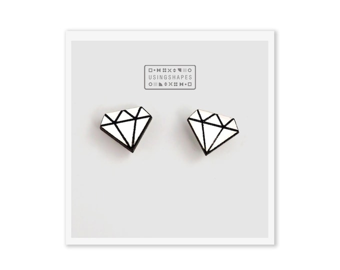 Origami Diamond Stud Earrings, Diamond Studs, Origami Earrings, Handmade Jewelry, Wooden jewelry, Eco friendly