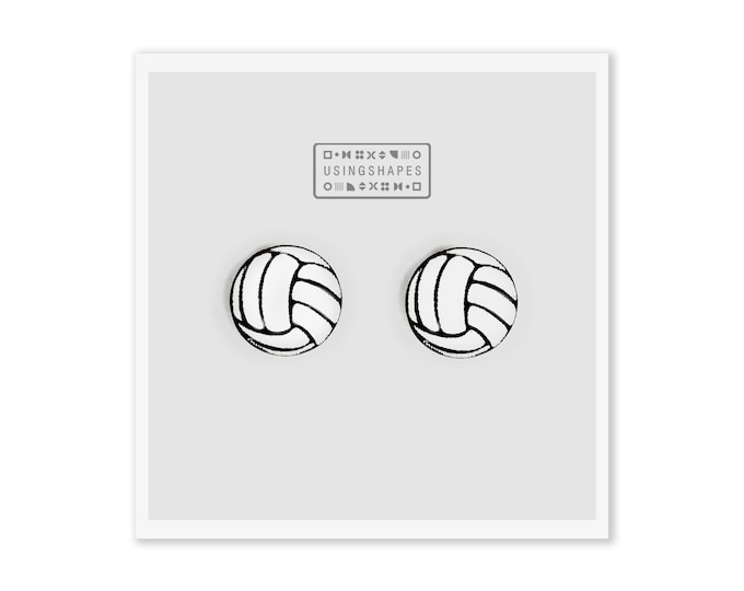 Volleyball Stud Earrings, Sport Ball Stud Earrings, Volley Stud Earrings, Hand Painted Wooden Jewelry, Volleyball Studs, Eco friendly