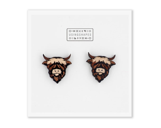 Highland Cow Stud Earrings,  Highland Cow Earrings, Cute Animal Studs, Post Earrings, Animal Jewellery, Gift for Her, Eco friendly