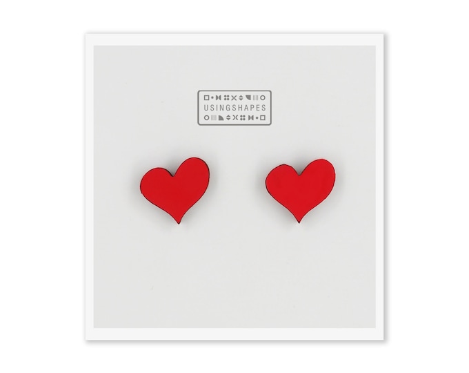 Heart Stud Earrings, Heart Studs, Wooden Earrings, Heart Posts, Red Heart Earrings, Tiny Hearts Studs, Cute Heart Posts, Eco friendly