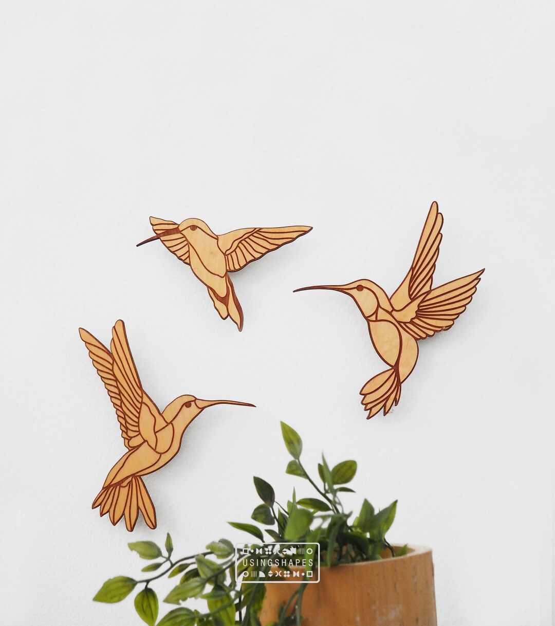 Wooden Hummingbird Wall Art: Boho Minimalist Decor, Set of 3 - Etsy