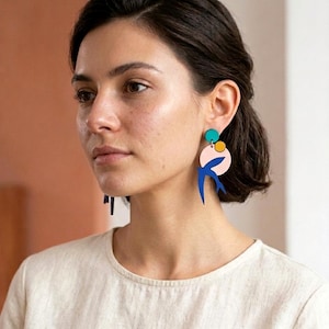Matisse Inspired Bird Earrings, Wooden Swallow Drop Earrings