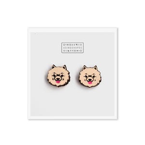 Pomeranian Dog Stud Earrings: Hand-Painted Wooden Earrings