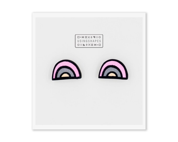 Hand Painted Rainbow Stud Earrings: Hypoallergenic Wooden Jewelry