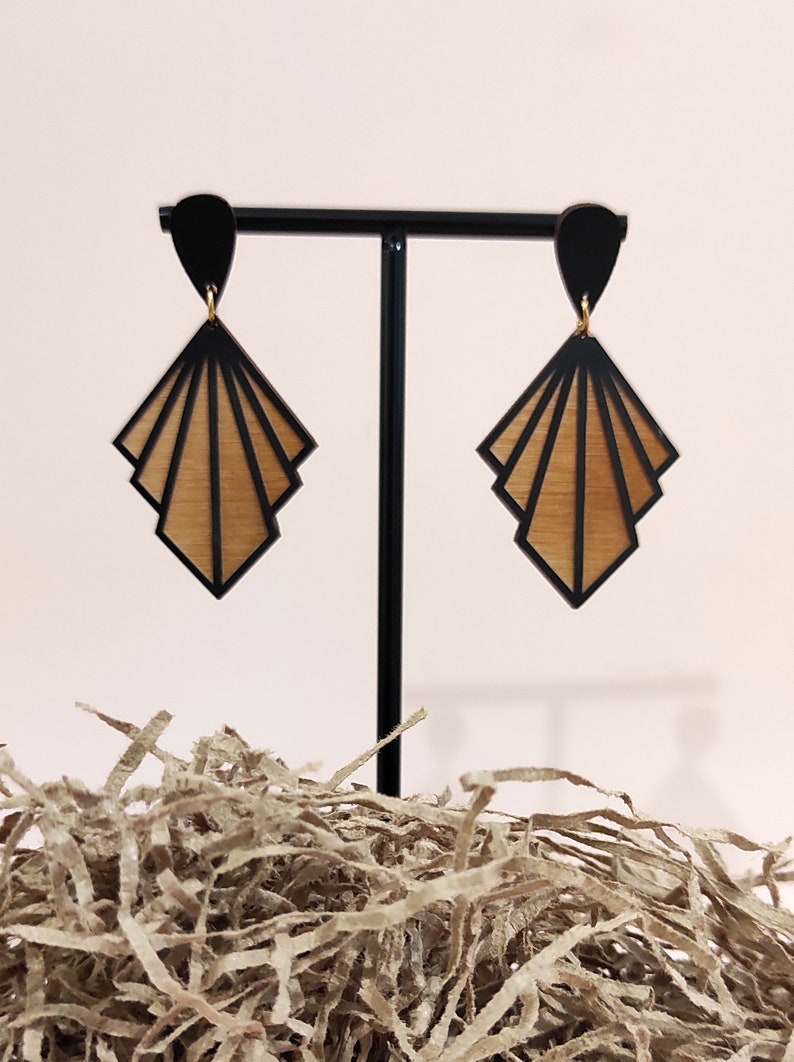 Geometrical Wooden Earrings, Drop Earrings, Elegant Earrings, Gift For Her, Statement Earrings,BK125 image 7