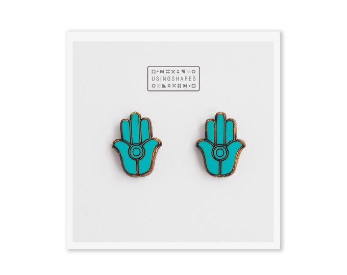 Hamsa Stud Earrings, Hypoallergenic Earrings, Hamsa Jewlery, Turquoise Hamsa