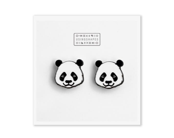 Panda Head Stud Earrings, Panda Bear Earrings, Giant Panda Earrings, Wild Animal Earrings, Black & White, Eco friendly