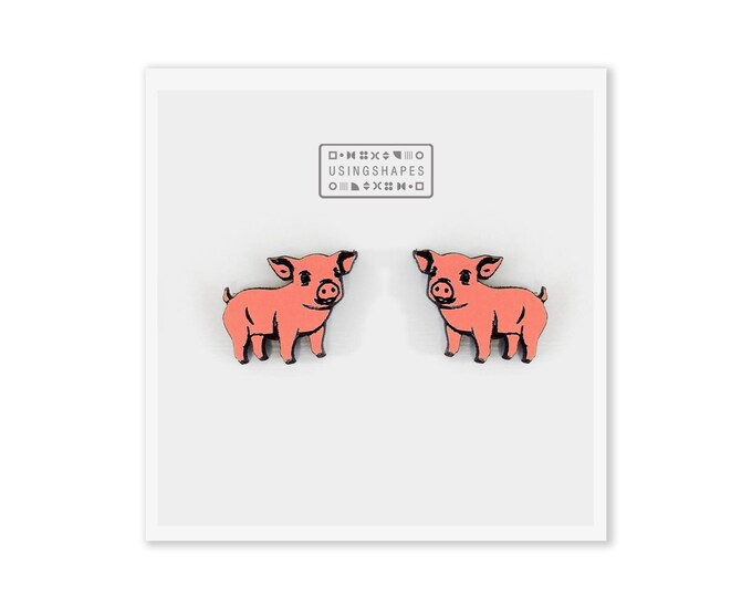 Little Pig Stud Earrings, Farm Animal Posts, Wooden Earrings, Pink Earrings, Pet Studs, Pig Post Earrings, Pet Jewelry, Eco friendly