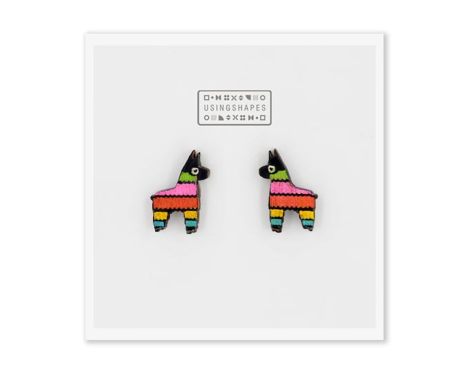 Piñata Stud Earrings, Stud Earrings, Cinco De Mayo, Wooden Earrings, Day of the Dead Post Earrings, Handmade Earrings, Eco friendly