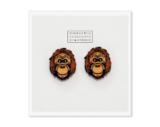 Orangutan Stud Earrings, Orangutan Earrings, Critically Endangered Animal