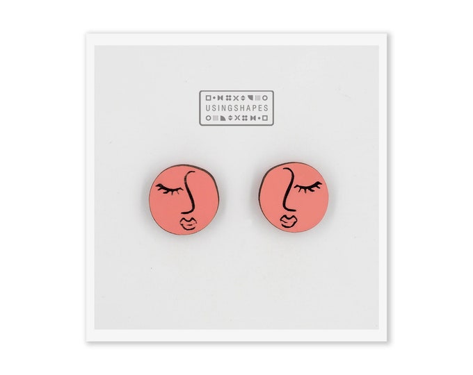 Abstract Woman Face Earrings, Woman Face Earrings, Modern Earrings, Woman Earrings, Pink Earrings, Abstract Face Studs