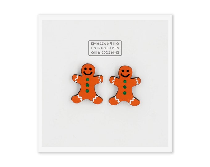 Gingerbread Cookie Stud Earrings, Christmas Jewelry, Christmas Gift Earrings, Kawaii Gingerbread, Gingerbread Earrings, Eco friendly