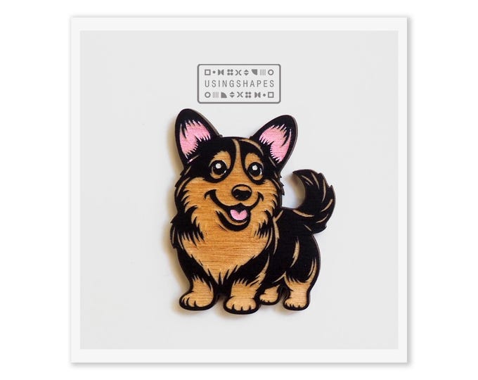 Welsh Corgi Pin Brooch, Cute Corgi Pin, Anniversary Gift, Valentine's Day Gift, Wooden Pin, Fridge Magnet