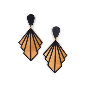 Geometrische Ohrringe aus Holz, Tropfen Ohrringe, Elegante Ohrringe, Geschenk für sie, Statement Ohrringe