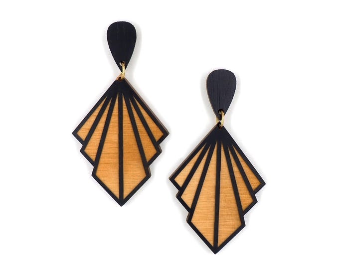 Geometrical Wooden Earrings, Drop Earrings, Elegant Earrings, Gift For Her, Statement Earrings
