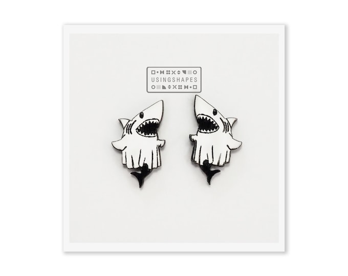 Ghost Shark Stud Earrings, Halloween Stud Earrings, Creepy Jewelry, Spooky Gifts