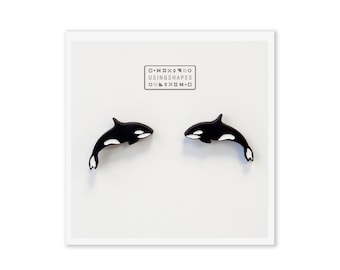 Orca Whale Stud Earrings, Killer Whale Stud Earrings, Fish Earrings, Ocean Theme Studs, Cute Minimal Jewellery, Eco friendly