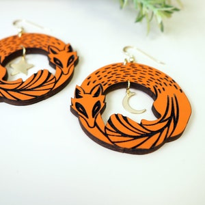 YAYAKO Acrylic Cartoon Fox Earrings - Dangle Drop Fashion Animal Jewelry, Cute Gift For Women, Burgundy Velvet Bag - View #10