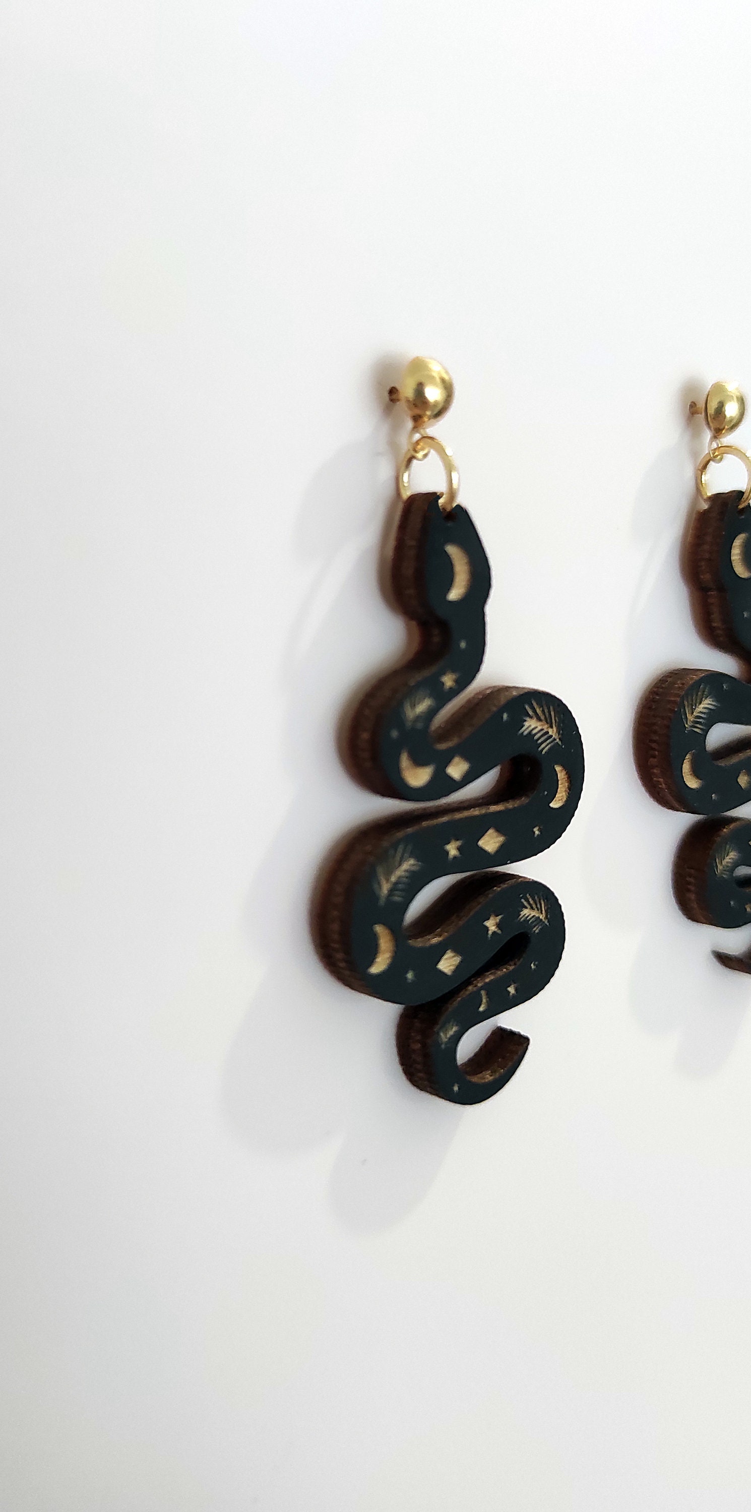 Wood Jewelry Snake Earrings Snake earrings BK30 Boho earrings Black Snake Drop Earrings Tropical Dangle Earrings