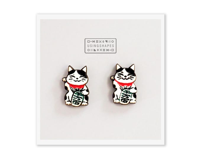 Lucky Cat Earrings, Waving Cat Earrings, Maneki Neko Earrings, Good Luck Earrings
