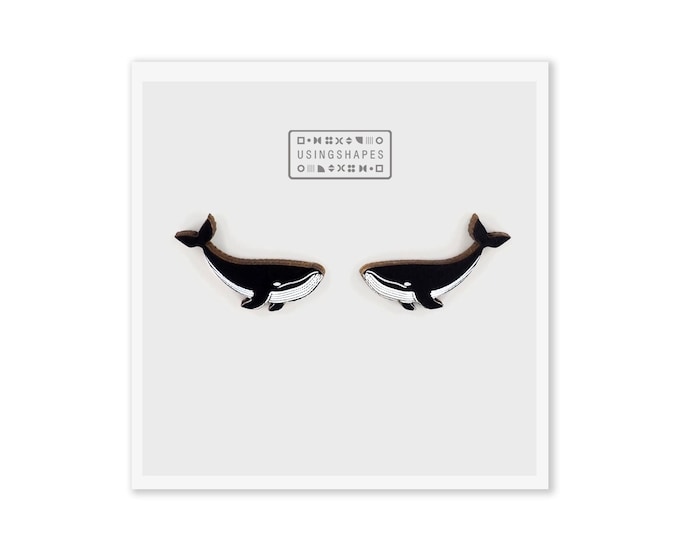 Whale Stud Earrings, Wooden Earrings, Sea Animal, Hand Painted Jewelry, Hypoallergenic Earrings, Eco friendly