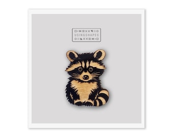 Hand Painted Raccoon Brooch | Wooden Animal Pin
