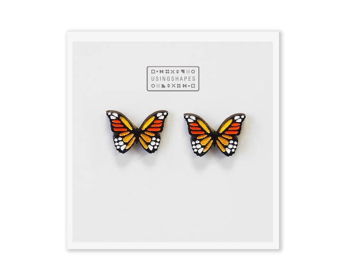 Butterfly Stud Earrings, Monarch Butterfly Earrings, Cute Butterfly Jewellery, Insect Stud Earrings, Bug Earrings, Eco friendly