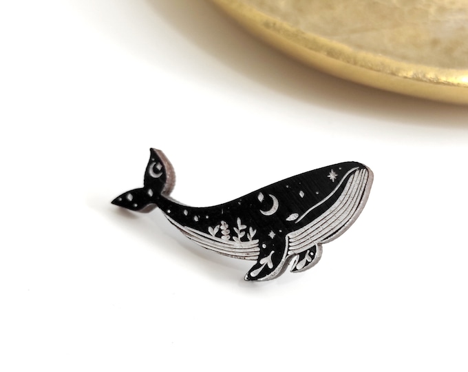 Black and White Whale Pin, Whale Brooch, Whale Pin, Wooden Pin, BK108