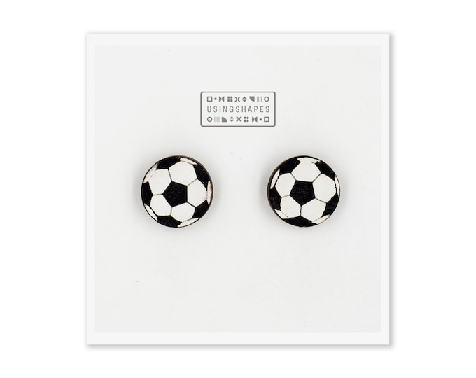 Soccer Ball Stud Earrings, Soccer Earrings, Sports Lover Earrings, Football Earrings, Wooden Earrings, Unisex Earrings, Eco friendly