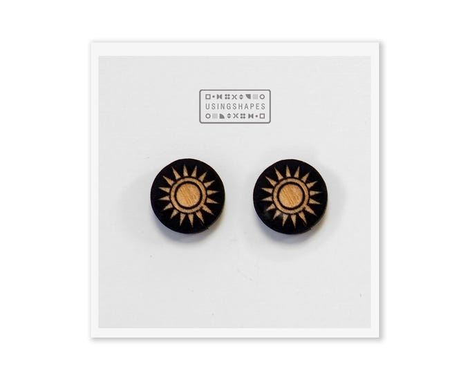 Sun Stud Earrings, Hand Painted Wooden Jewelry, Sun Earrings, Stars Earrings, Mystical Earrings, Minimal Earrings, Eco friendly