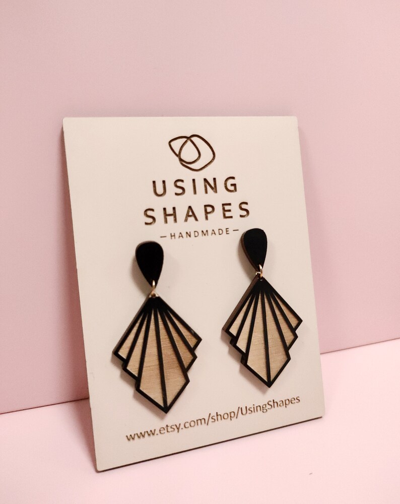 Geometrical Wooden Earrings, Drop Earrings, Elegant Earrings, Gift For Her, Statement Earrings,BK125 image 2