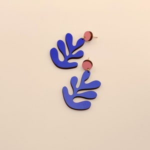 Henri Matisse Inspired Wooden Drop Earrings, Blue and Pink Earrings, Art Inspired Jewelry, Eco friendly BL5 画像 2