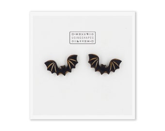 Clous d'oreilles chauve-souris, bijoux en bois chauve-souris d'Halloween