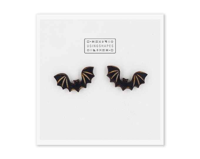 Halloween Bat Stud Earrings, Halloween Jewelry, Wooden Jewelry, Bat Earrings, Holiday Earrings, Spooky Season, Eco friendly