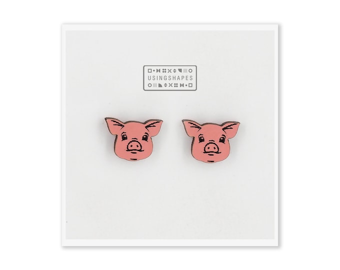 Pig Face Stud Earrings, Pig Post Earrings, Pink Pig Earrings, Cute Pig, Pink Stud Earrings, Vegan Gift, Animal Lover Studs, Eco friendly