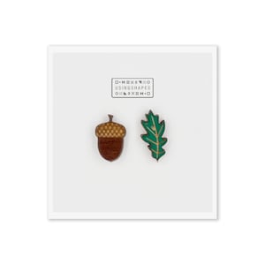 Acorn and Oak Leaf Stud Earrings: Hand-Painted Birch Wood