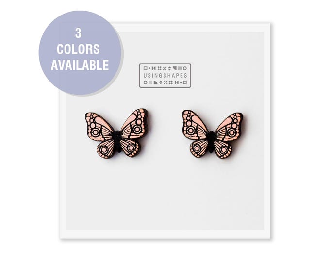 Butterfly Stud Earrings, Wooden Monarch Butterfly Earrings, Butterfly Jewellery, Insect Stud Earrings